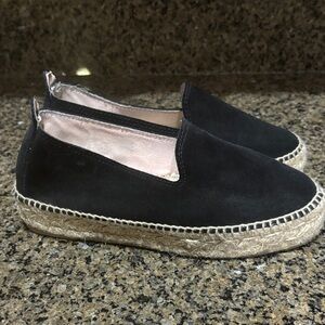Manebi Black suede Espadrille Slip-Ons